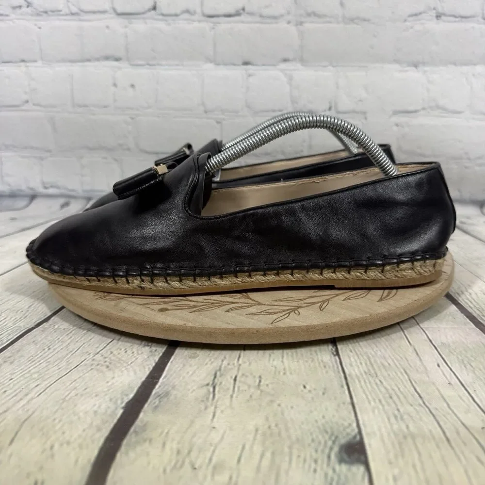 Cole Haan Women’s Black Leather Bow Driving Loafers Espadrille Slip On Size 11